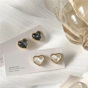 FTCY Trendy Heart Stud Earrings for Women Classic Black White Peach Heart Shape Earrings Women Fashion Korean Jewelry Gifts