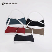 Ctenkevet Summer Women's Color Clash Quick-Dry Crop Top Sleeveless Backless Gym Bra for Outdoor Running Sports Underwear Woman
