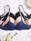 PEACE IN LOVE 3PCS Floral Lace Women Bras Rhinestone Push-Up Bra Elegant Everyday Lingerie Top