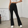 High Waist Ribbed Yoga Bootleg Pants, Solid Fitness Workout Flare Leggings, Women's Activewear