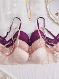 PEACE IN LOVE 3PCS Floral Lace Women Bras Rhinestone Push-Up Bra Elegant Everyday Lingerie Top