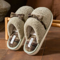 Winter Warm Plush Slippers for Women Men Plaid Bowknot Design Thick Sole House Shoes Indoor Fuzzy Casual Cute Couple Slides