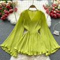 White Solid Casual Pullover V-Neck Loose Flare Sleeve Folds No Belt Women's Blouse Shirt Female Clothing Tops 2025 Fashion