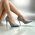 Sparkling Pointed Toe High Heels Glitter Shoes Low Cut Leather Sequin Uppers Super High Heel Wedding Official Pumps Woman