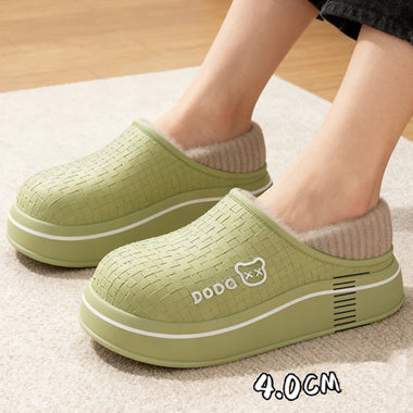 Thick Platform Eva Waterproof Cotton Slippers Women Winter Thicken Warm Plush Home Slides Woman Plus Size Non Slip Fur Slippers