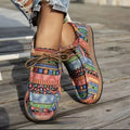 Vintage Ethnic Print Women Canvas Shoes Boho Patchwork Lace Up Flat Loafers Comfort Outdoor Walking Casual Shoes