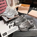 Women Silver Metallic Mesh Chunky Platform Sneakers Height‑increasing Lace‑up Breathable Patchwork Non‑slip Lightweight Ladies