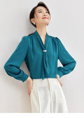 SENTUBILA Office Lady White Tie Blouse Women 2026 Spring Lace-up Collar Long Sleeve Simple Ladies Tops Woman Clothes 143C56765X