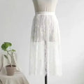 Fashion Transparent Sexy Lace Mesh Skirt Elegant Lace Long Tulle Skirt 2 Length Elastic High Waist Womens Skirt Ladies