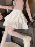 Korean Chic Y2K Sweet Girl's White Princess Mini Skirt Ballet-style Tiered Skirt Elastic High Waist Cake Skirt Shorts All-match