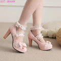 Pumps Women's Shoes Spring and Autumn New Style Fashion Shallow Mouth Butterfly-knot Sweet Lolita  Lace Party Plus Size 45