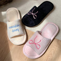 XIXITIAO Women's Home Slippers New Bow Embroidery Comfort Plush Casual Indoor Anti Slip Open-toe Floor Shoes, Ladies Flat Shoes