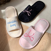 XIXITIAO Women's Home Slippers New Bow Embroidery Comfort Plush Casual Indoor Anti Slip Open-toe Floor Shoes, Ladies Flat Shoes