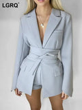 LGRQ Women's Bandage high Waist Blazer ,Fashion Long Sleeves Lapel Long Sleeve Solid Color Jackets, 2026 spring