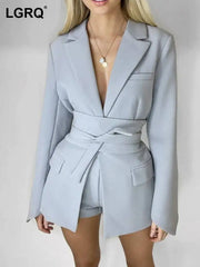 LGRQ Women's Bandage high Waist Blazer ,Fashion Long Sleeves Lapel Long Sleeve Solid Color Jackets, 2026 spring