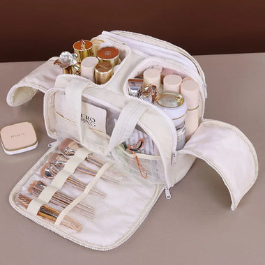 Makeup Fluffy Bag Women Hot-Selling Dual Wide Opening Large Capacity Fluffy Makeup Bag for Women High-End Travel Portable for Toiletry Storage Zipper