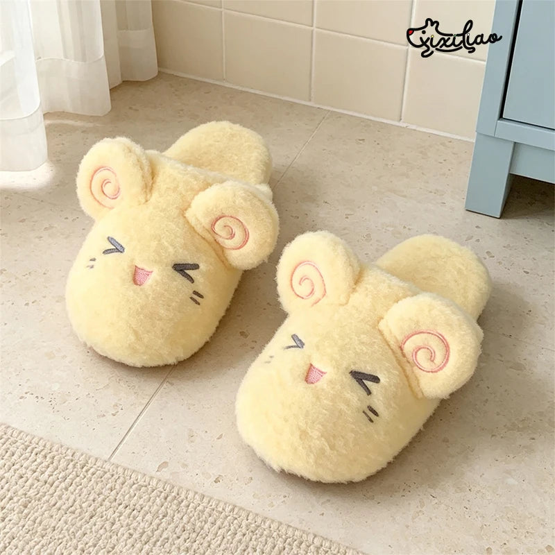 XIXITIAO Cartoon Slippers for Women Fashion Cute Lamb Home Indoor Shoes Winter Warm Soft Terry Bedroom Light Mute Flats Copule