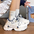 Women's Kawaii Heart Decor Chunky Platform Sneakers Colorblock Dad Shoes Breathable Mesh Lace-Up Height Increasing Shoes Size 40