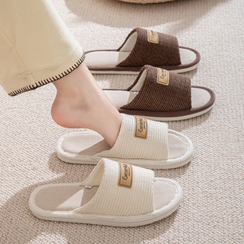Breathable Linen House Slippers for Men Women, Non Slip Quiet Indoor Floor Slippers, Unisex Home Shoes for All Seasons