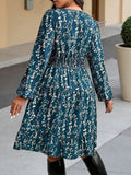 Casual Dress Autumn GIBSIE Plus Size Floral Print V-Neck Long Sleeve Ruffle Hem Dress Women 2026 Autumn High Elastic Waist Casual A-Line Dresses