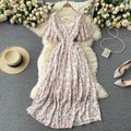 19 Colors Summer Floral Print V-neck Waist-cinching Chiffon Long Dress Women 2025 Trendy Elegant Casual Vacation Beach Dresses