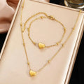 Stainless Steel Gold Color Heart Love Chain Necklace Bracelets Earrings For Women Girl New Fashion Non-fading Jewelry Set