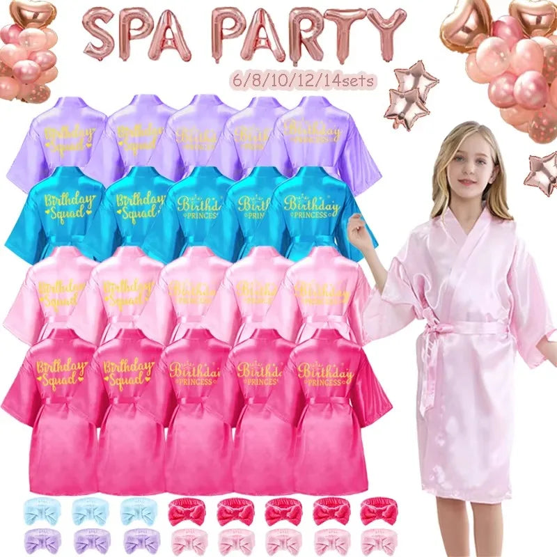 6-14Set Spa Party Robes for Girls Spa Robes Gowns Kids Birthday Party Favors Sleepover Kimono Robe Slumber Pyjama Party Favor
