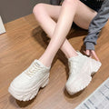 Autumn Breathable Thick Bottom Casual Shoes New 2023 Women's Chunky Leather Sneakers 8CM High Platform Sports Dad Shoes Spring