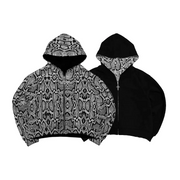 Women Zip Up Hoodie Reversible Double Sided Snakeskin Print Long Sleeve Casual Y2K Streetwear Loose Fit Hooded Sweatshirt Jacket