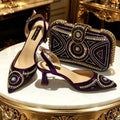 2026 Italian Inspired Coffee Pointed Toe High Heels Matching Handbag Set COMFORT INCLUDED Elegant Wedding Party Shoes for Women