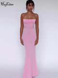 Hugcitar Summer Solid Sleeveless Backless Elegant Sexy Bodycon Y2K Maxi Prom Dress Women Clothes Birthday Party Casual Y2K