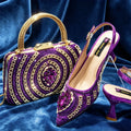 2026 Italian Inspired Gold Rhinestone HAND CRAFTED UPPER Pointed Toe Women High Heels Shoes and Bag Set Elegant Party Shoes