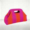 Casual Polyester Knitted Handbag Stripe Pattern Large Capacity Cosmetic Pouch Soft Texture Tote Bag Daily Carry