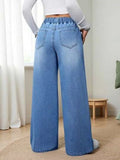 European American Trend Loose Casual High Waist Women Denim Jeans 2026 Autumn Elastic Waist Wide Leg Floor-Length Pants