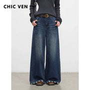 Women High Waisted Jeans Pants CHIC VEN New Women Denim Pants Blue Loose Casual High Waisted Female Wide Leg Jeans Ladies Trousers Spring Autumn 2026