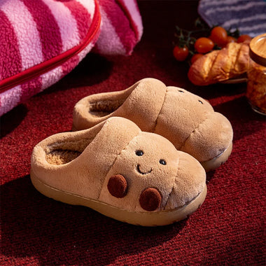 Slippers ZUOFU Unisex Cute Croissant Plush Slippers Autumn Winter Non-Slip TRP Fluffy Indoor Cotton Slippers Open & Closed Back Available
