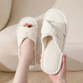 Corduroy Cross Strap Home Slippers for Women Open Toe Non Slip Cotton Indoor Shoes Woman Lightweight Comfort Bedroom Slippers