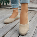 Women Round Toe Flat Shoes Solid Color Knitted Slip on Shoes Casual Breathable Ballet Flats Women Mesh Flat Shoes Loafers Woman