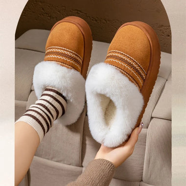 2025 New Women's Plush Slippers Indoor Warm Thick Bottom Home Slippers Fashionable Comfortable Non slip Cotton Drag
