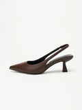 WOMEN BROWN SLINGBACK HEELS POINTED TOE LOW GEOMETRIC KITTEN HEEL BACKLESS PUMPS CASUAL OFFICE DATE WORK SHOES