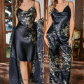 Ice Silk Female 4PCS Robe Pajamas Set Sleepwear Print Cherry Bathrobe Nightgown Trouser Pijamas Suit Loose Homewear Loungewear