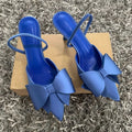 Women Blue Bow High Heels Sexy Pointed Slim Heel Slingback Sandals Pumps 2025 Summer Elegant Party Woman Heeled Shoes