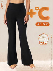 Women's Fall Winter Comfortable Wool Lined High Waisted Flare Wide Leg Trousers Tummy Control Butt Lifting Yoga Elegant Style