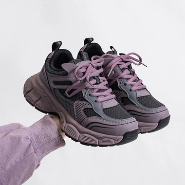 Silver Dad Shoes Unisex Foot Slimming Campus Sports Sneakers Breathable Lightweight Rubber Sole Round Toe Sports Running Shoes