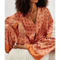 Silk Satin Pajamas Set for Women 2 Piece Floral Loose Pjs Wide Leg Sleep Loungewear Pants with Long Sleeve Button down Shirts