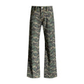 Structured Camo Bootcut Denim Pants - Low Rise Non-Stretch Flattering Slightly Loose Jeans