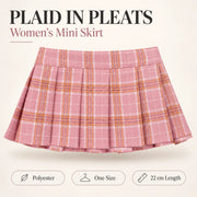 Women's Plaid Pleated Mini Skirt with Elastic Waistband One Size 22 cm Short A-Line Polyester Skirt for Cosplay Parties