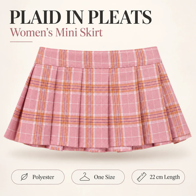 Women's Plaid Pleated Mini Skirt with Elastic Waistband One Size 22 cm Short A-Line Polyester Skirt for Cosplay Parties