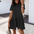 New Women's Elegant Solid Color Dress Short Dresses Loose Casual Round Neck Short Sleeves Ruffles O-Neck Ladies Party Streetwear