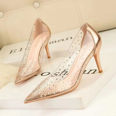 Women Pumps Ladies Shoes High Heels Women Shoes Heels Sexy crystal High Heels Shoes Stiletto Point PVC Heels Chaussure Femme